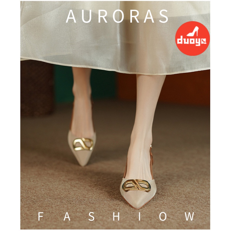 Duoya Thẳng ~ [Hàng Có Sẵn] Giày Sandal Cao Gót Mũi Nhọn Hở Ngón Có Dây Đeo Cho Nữ Miễn Phí Vận Chuyển