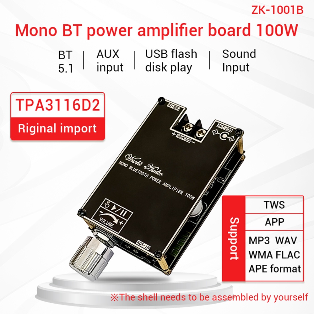 Bảng mạch RIRIHI khuếch đại âm thanh kỹ thuật số kênh đơn ZK-1001B TPA3116 100W DC 7V 24V TPA3116