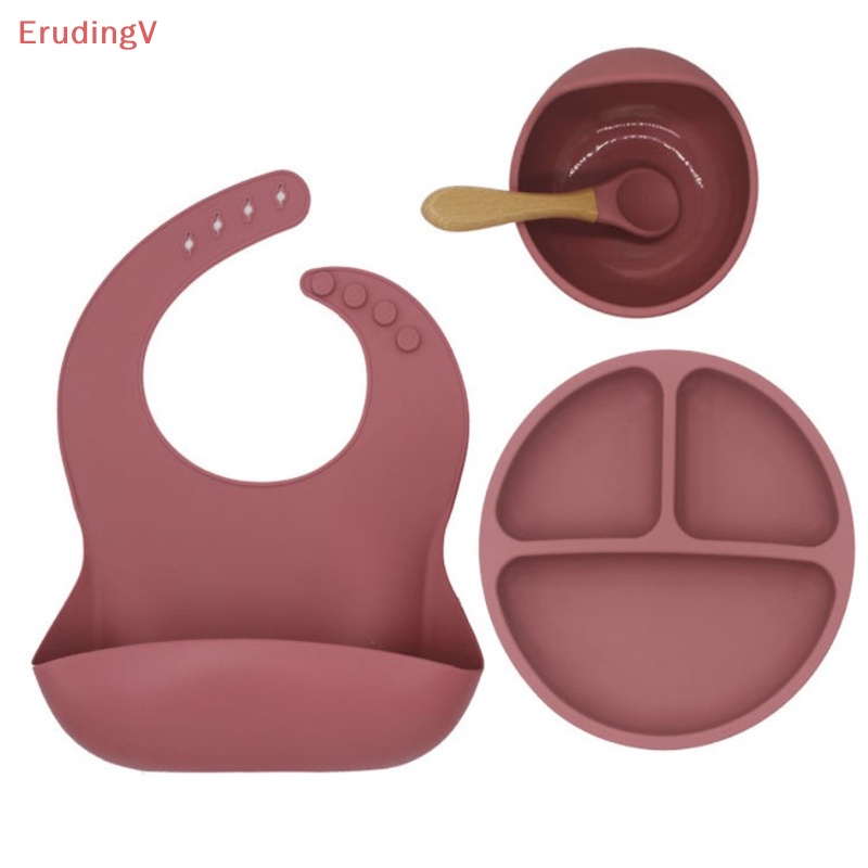 [ErudingV] Đĩa Ăn Bằng Silicon Màu Trơn Họa Tiết Hoạt Hình Dễ Thương Có Giác Hút Cho Bé [Mới]