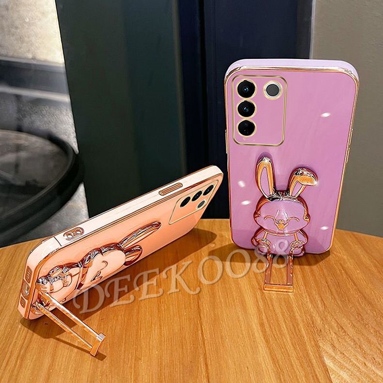Ốp Điện Thoại Mềm Có Giá Đỡ Hình Thỏ 3D Cho VIVO Y36 V27 Y02A X90 Pro iQOO Z7 Z7x 5G 4G 2023 VIVOY36