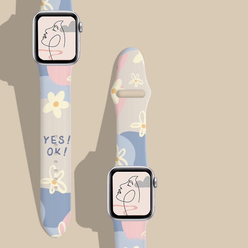 Dây Đeo Silicon In Họa Tiết Thời Trang Cho Đồng Hồ Thông Minh 44mm 40mm 38 / 42mm 45mm 41mm 49mm Ultra 8 7 6 SE 5 4 3