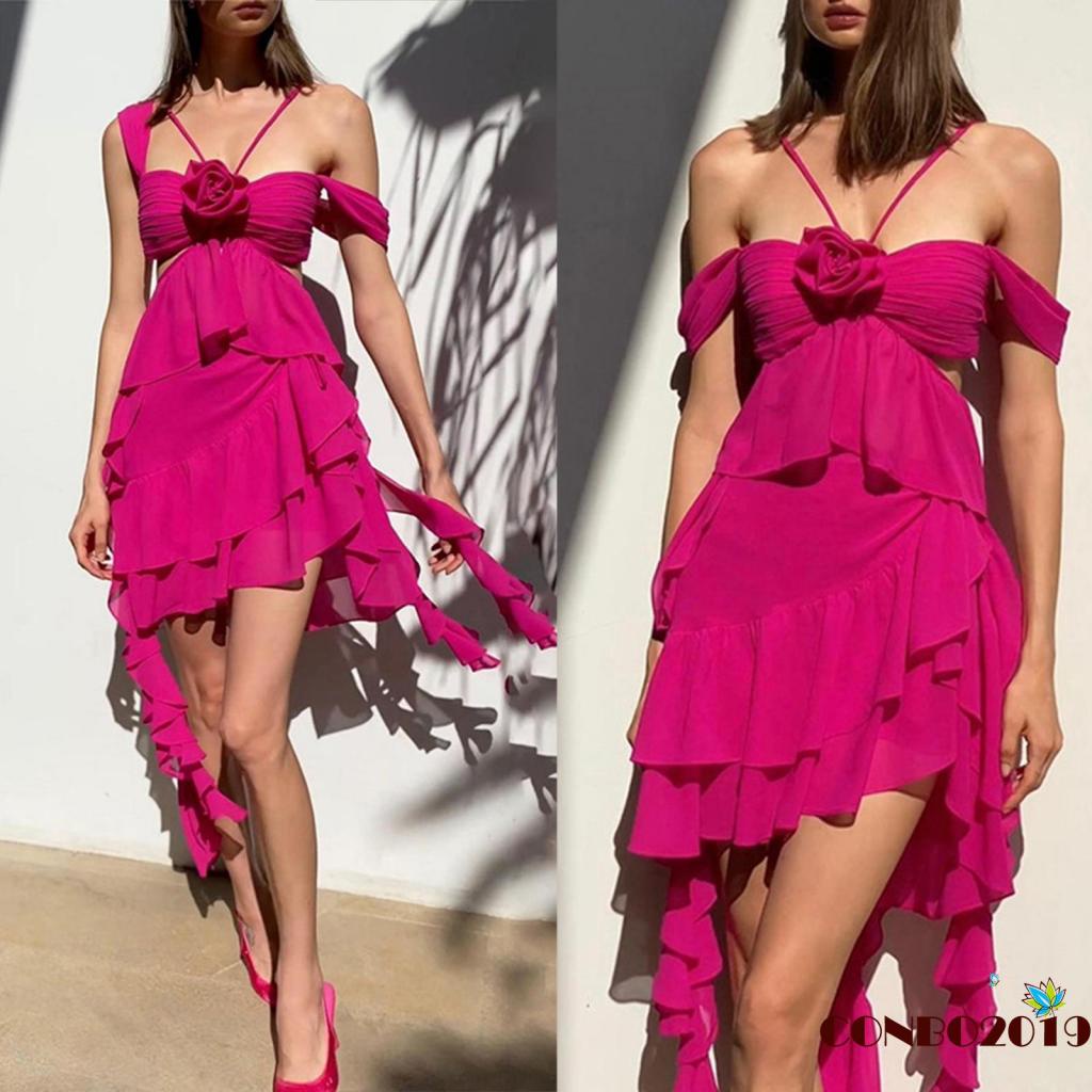 Đầm Midi Không Tay Nhún Bèo Họa Tiết Hoa Thời Trang Mùa Hè Cho Nữ