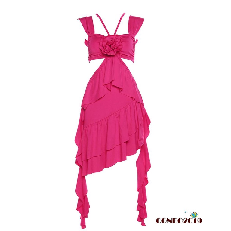 Đầm Midi Không Tay Nhún Bèo Họa Tiết Hoa Thời Trang Mùa Hè Cho Nữ