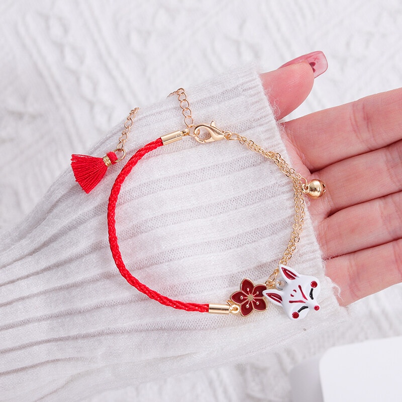Vòng Tay Dây Đỏ Mặt Hình Cáo Nhỏ Dễ Thương Phong Cách Nhật Bản Dành Cho Nữ