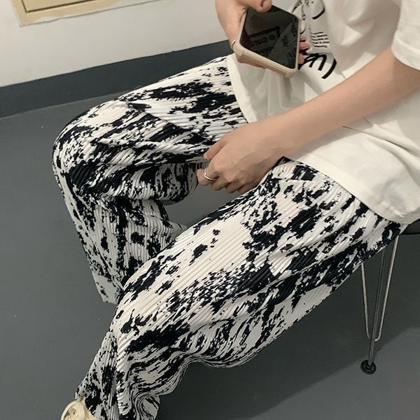 Quần Dài Ống Rộng Eo Cao Xếp Ly Nhuộm Màu Bằng Lụa Lạnh Thời Trang Mùa Hè Hàng Mới Dành Cho Bạn Nữ Sinh