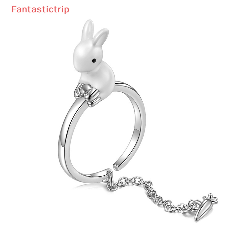 [Fantastictrip] Nhẫn Bạc 925 Dạng Hở Hình Thỏ Và Củ Cải Cá Tính Thời Trang Dự Tiệc Mới Cho Nữ