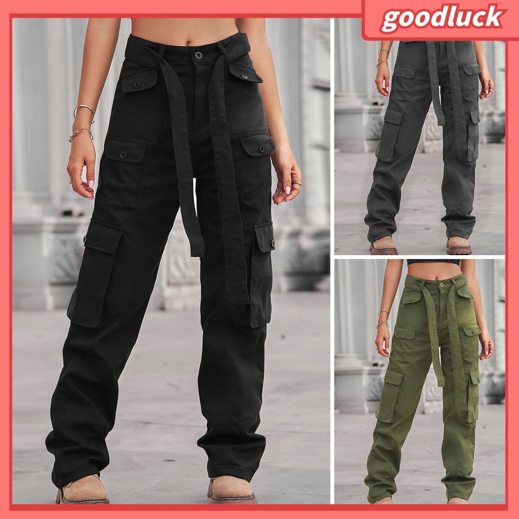 Quần Yếm Denim Dáng Rộng Có Dây Điều Chỉnh Nhiều Túi Màu Sắc Trơn Cổ Điển Đường Phố Cho Nữ