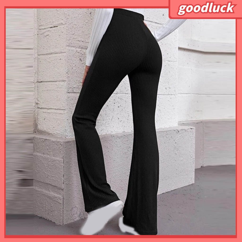 Quần Dài Dệt Kim Màu Trơn Ống Loe Lưng Cao Thời Trang Mùa Hè Cho Nữ