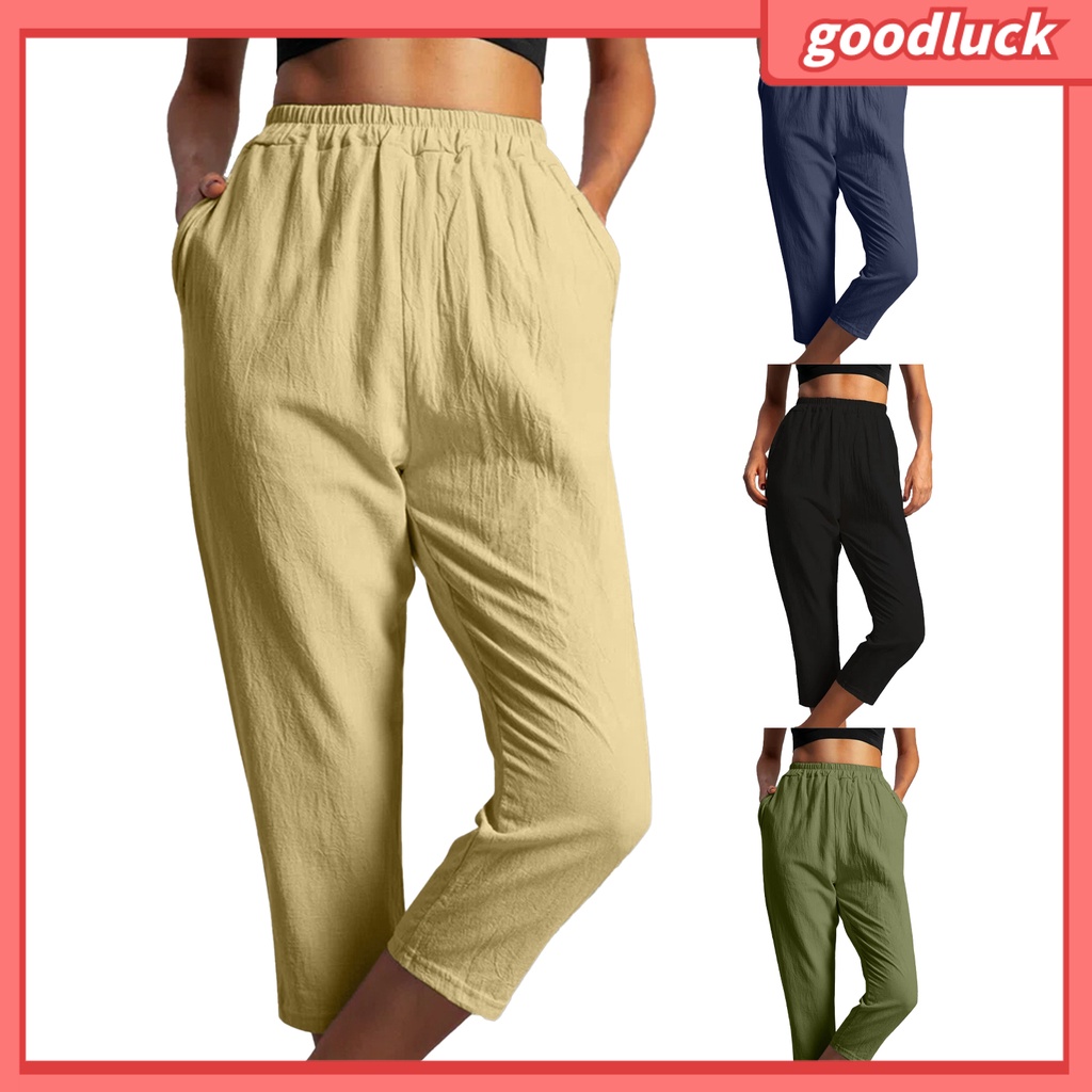 [ULK] Quần Dài Crop Top Màu Trơn Đơn Giản Dễ Phối Đồ Mặc Hàng Ngày Cho Nữ