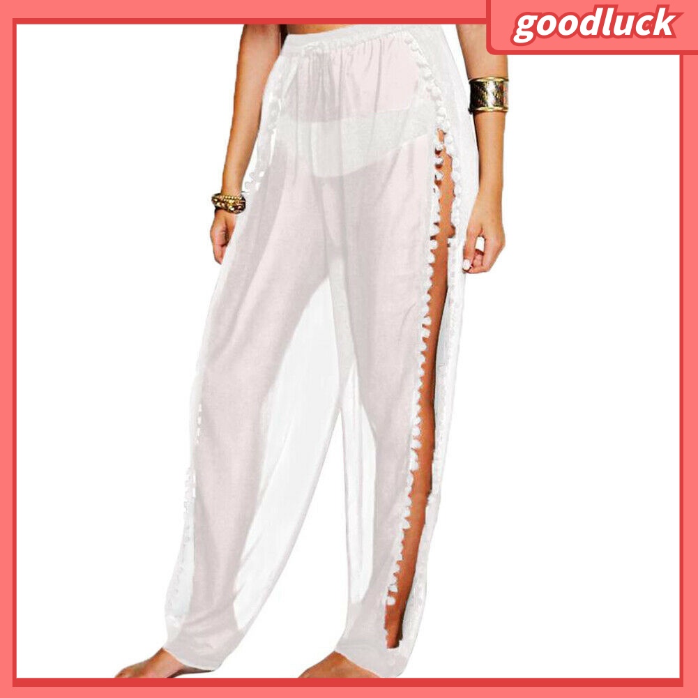 [ULK] Quần Dài Lưng Cao Có Dây Rút Trang Trí Bên Hông Đính Bóng Lông Cho Nữ