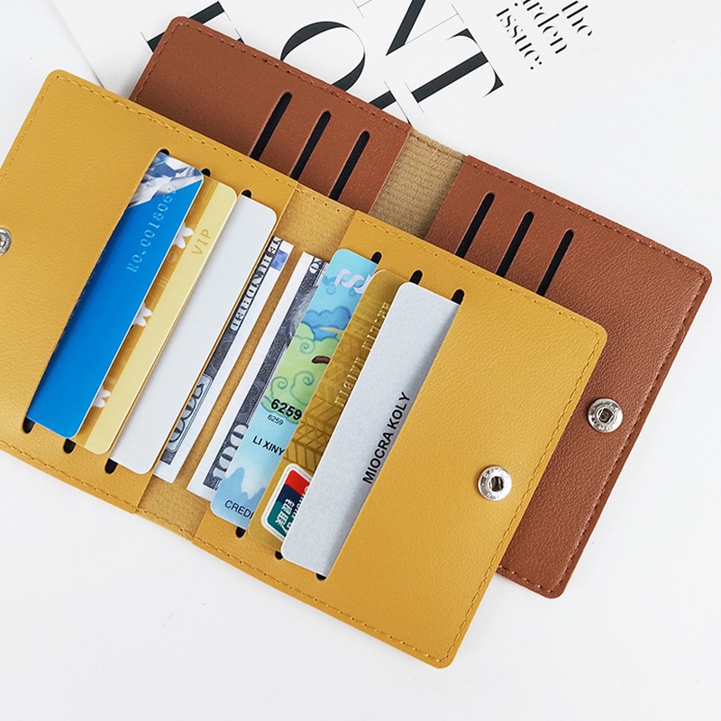Ví Da PU Mini Siêu Mỏng 8 Ngăn Đựng Thẻ Kèm Nút Bấm Giá Đỡ