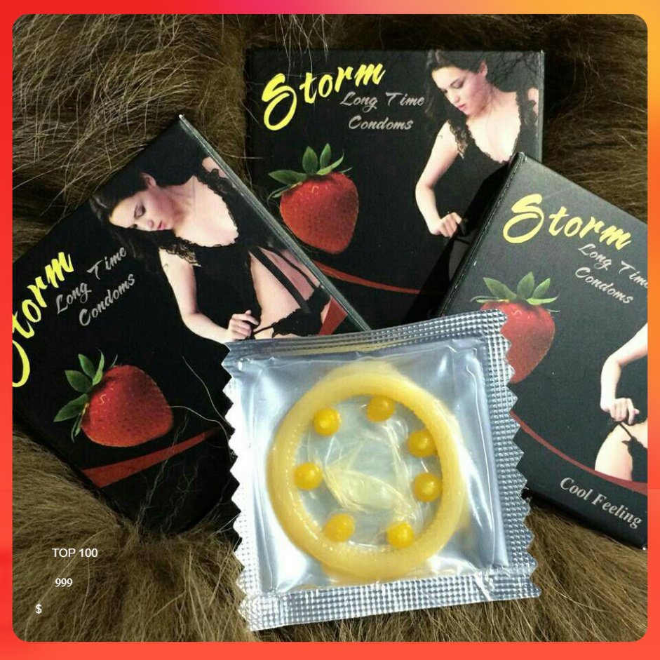 (Combo 3 Hộp) Bao Cao Su Storm BCS Gai Có 7 Viên Bi To Hương Dâu - siêu kéo dài thời gian