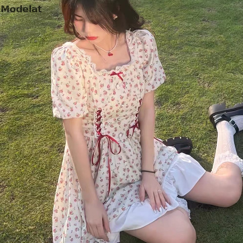 Mfc Đầm Mini Tay Phồng In Hoa Phong Cách Pháp Thanh Lịch Cho Nữ WTD