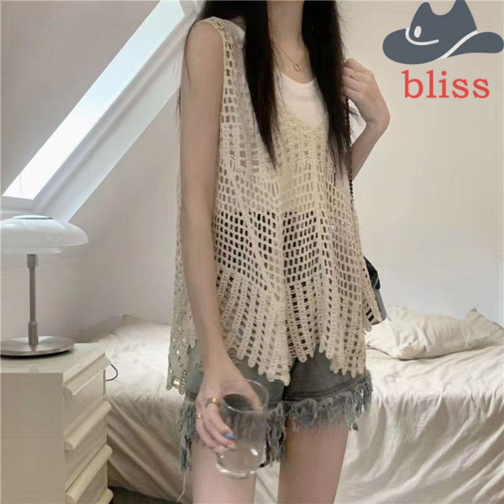 Áo Hai Dây Dệt Kim Cổ Chữ V Phong Cách Retro Thời Trang Đi Biển Cho Nữ