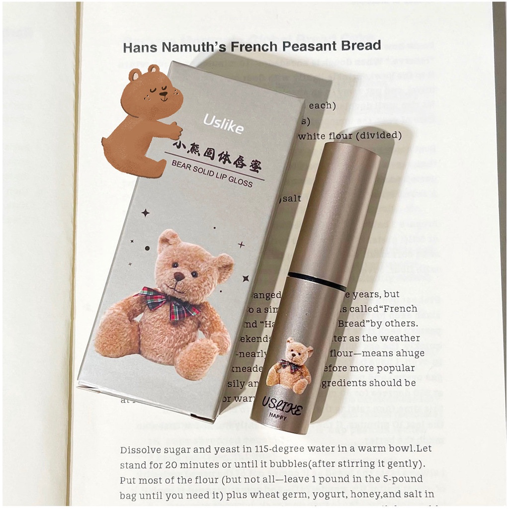 Son Môi Dưỡng Ẩm Chống Nước 6 Màu Sắc Tùy Chọn Thiết Kế Vỏ Hình Gấu Nhỏ Dễ Thương