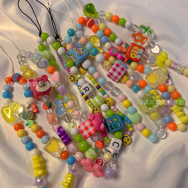 Dây Đeo Điện Thoại Đính Hạt Nhiều Màu Sắc Họa Tiết Hoạt Hình Dễ Thương Chống Rơi Tiện Dụng