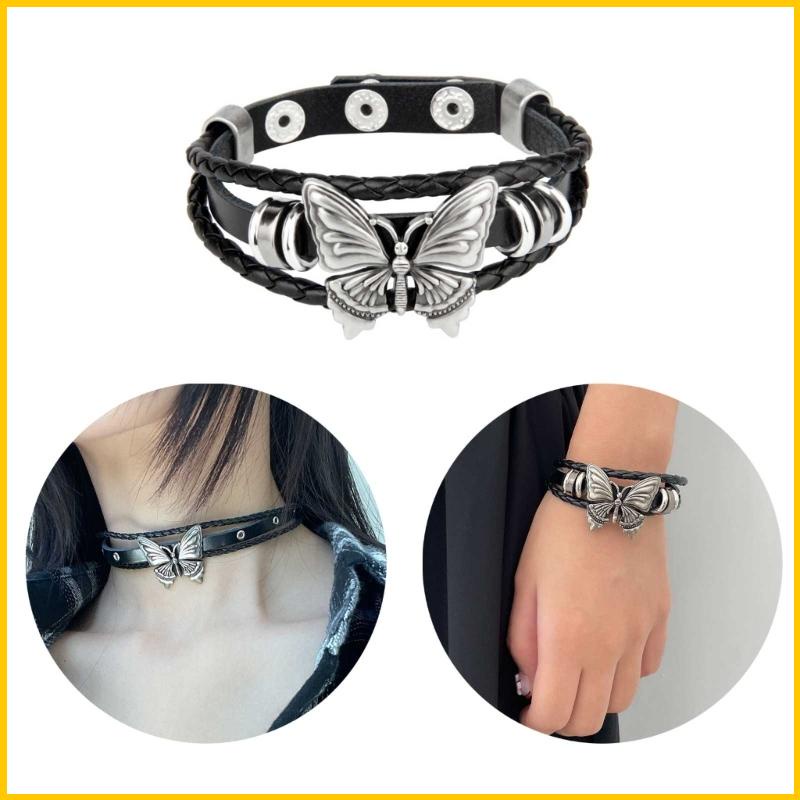 Vòng Cổ Choker Da PU Phối Mặt Hình Bướm Phong Cách Punk Gothic Harajuku Gợi Cảm Cho Nam Và Nữ