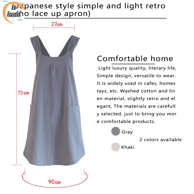 Tạp Dề Cotton Lanh Màu Trơn Dây Chéo Có Túi 2 Ngăn Phong Cách Nhật Hàn Đơn Giản Cho Nữ