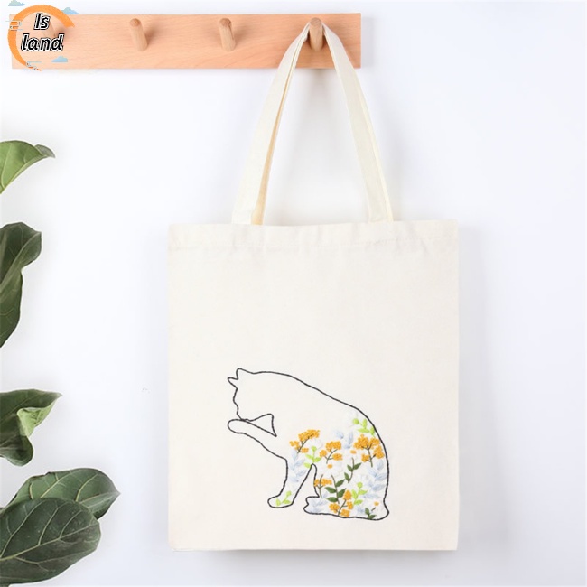 Túi Đeo Chéo Vải Cotton Canvas Thêu Họa Tiết Tan Trong Nước Kích Thước 34x40cm Thời Trang Cho Người Mới Bắt Đầu
