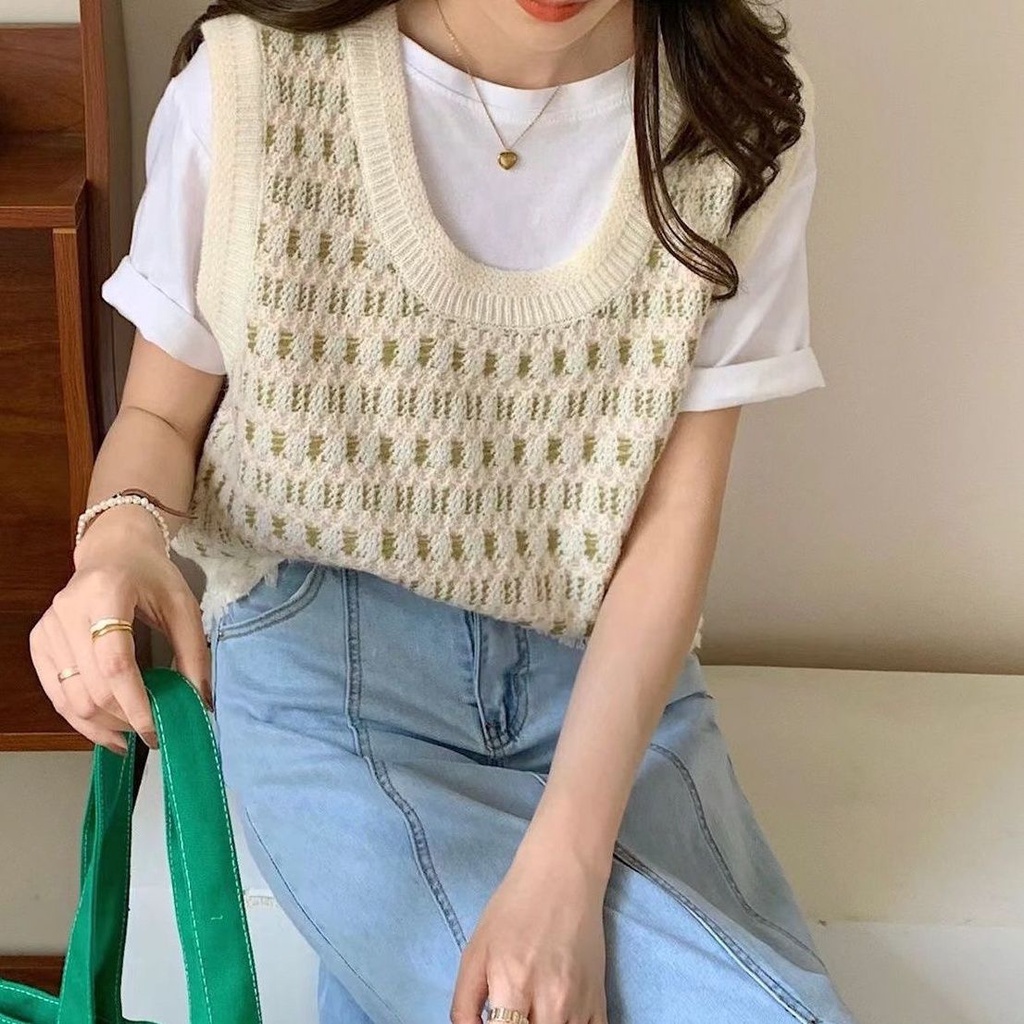 Áo Len Không Tay Họa Tiết Kẻ Sọc Thiết Kế Mới Thời Trang Mùa Thu Dành Cho Nữ