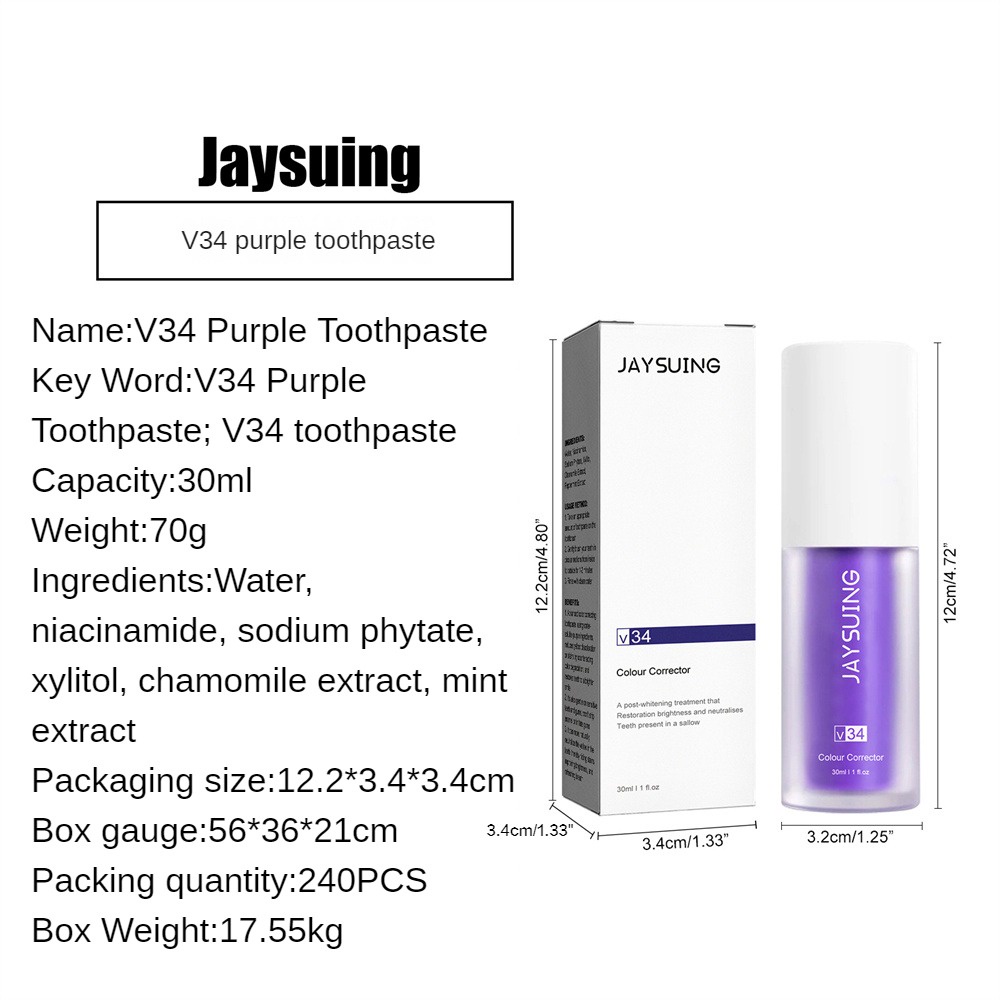 Kem đánh răng JAYSUING ANNIES V34 màu tím làm sạch vết bẩn loại bỏ vết ố giúp miệng tươi mát thơm tho hiệu quả 30ml