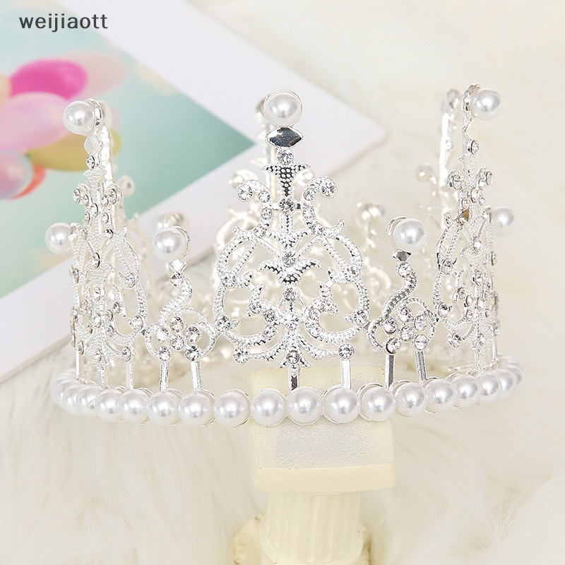 Weijiaott 1 Vương Miện Công Chúa Nhỏ Đính Ngọc Trai Pha Lê Trang Trí Bánh Kem