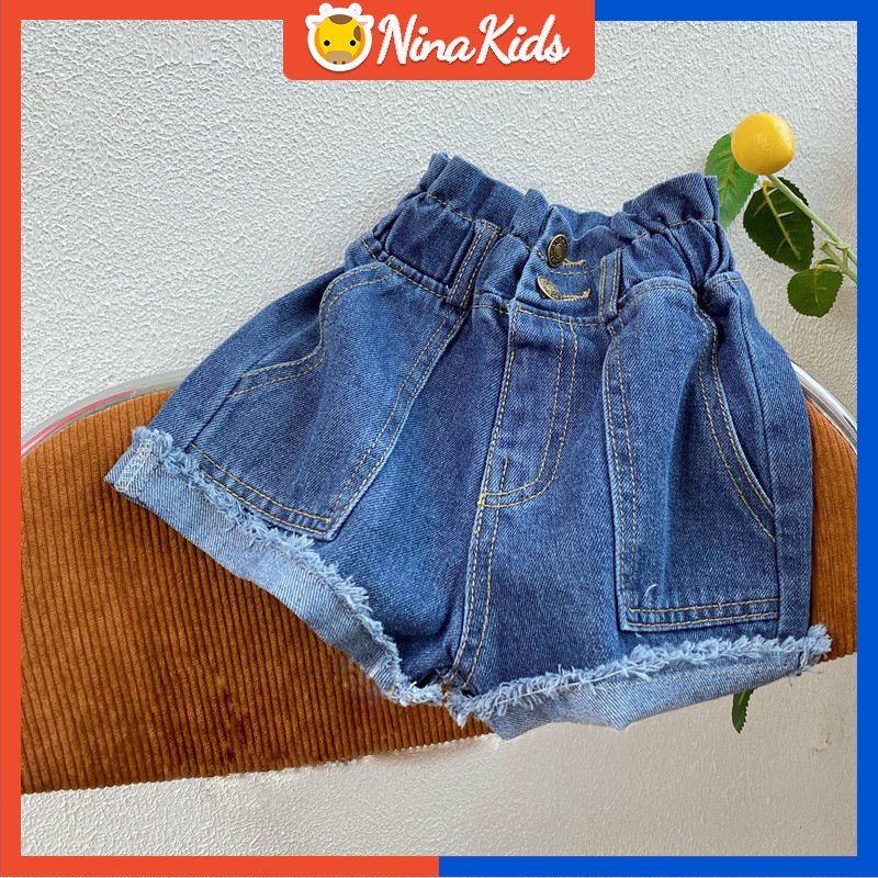 Quần Short Denim Lưng Cao Thời Trang Mùa Hè Mới Cho Bé Gái 1-7 Tuổi