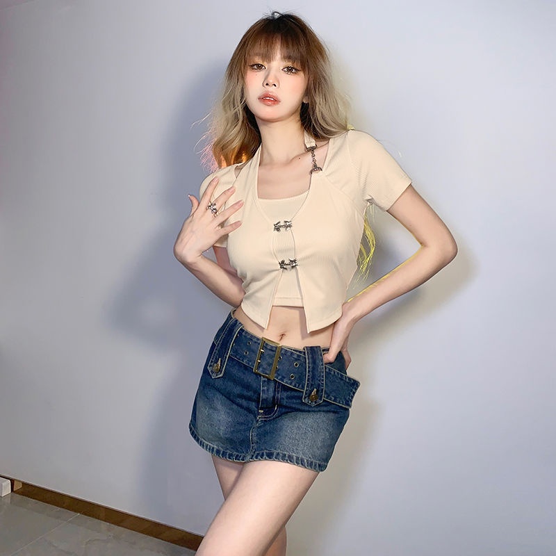 Áo Croptop Tay Ngắn Phong Cách Hàn Quốc Thời Trang Mùa Hè Quyến Rũ Cho Nữ