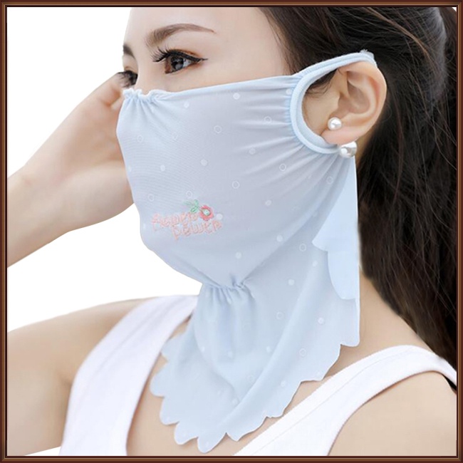 Khẩu Trang Chống Nắng Chống Bụi Bằng Lụa Mát Thêu Họa Tiết Hoa Gợn Sóng Thời Trang Mùa Hè Cho Nữ