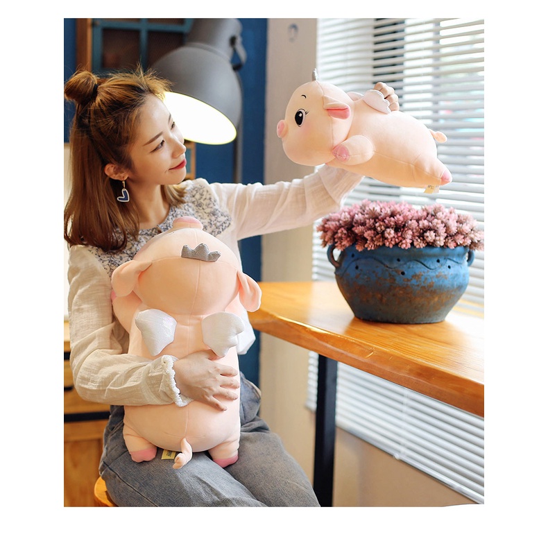 Thú nhồi bông heo vương miện thiên thần dễ thương, búp bê mềm mại tinh tế, món quà lễ hội cho trẻ em và phụ nữ, gối cho cô gái trên giường, đồ chơi nhồi bông là bạn đồng hành ấm áp