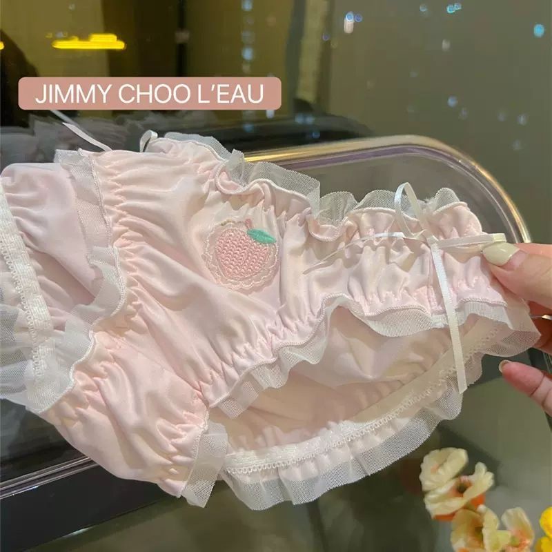 Quần Lót Cotton Phối Ren Đính Nơ Thêu Họa Tiết Phong Cách Lolita Cho Nữ