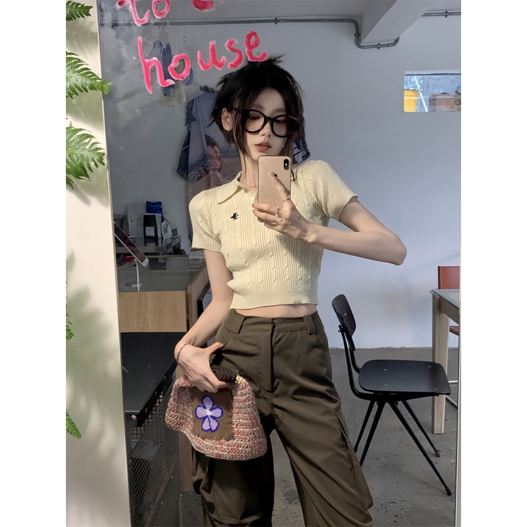 Áo Thun POLO Ngắn Tay Thêu Họa Tiết Thời Trang Dành Cho Nữ