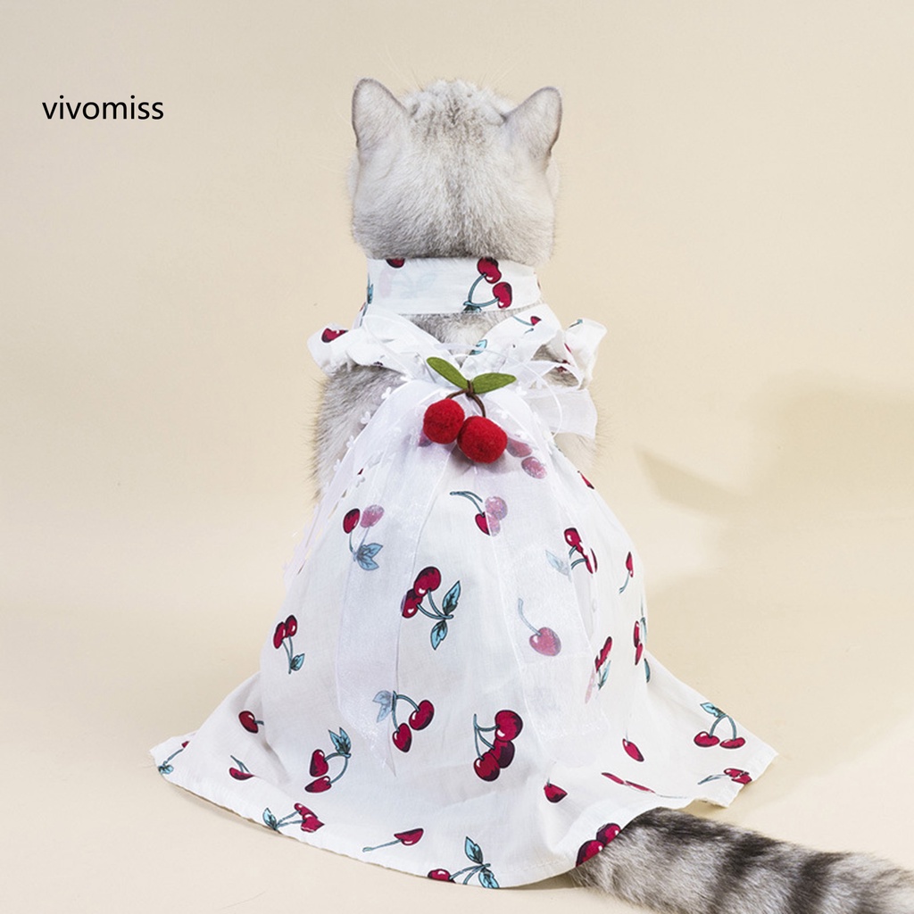 1 Bộ Đầm Đính Quả Cherry Thắt Nơ In Họa Tiết Quả Cherry Dành Cho Thú Cưng