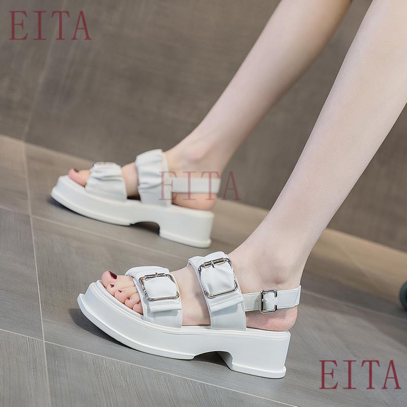 Giày Sandal Đế Xuồng Dày Hai Hàng Nút Phong Cách La Mã Thời Trang Mùa Hè 2023 Mới Cho Nữ