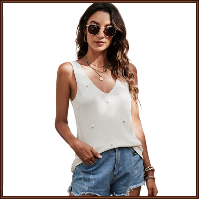 Áo Dệt Kim Sát Nách Màu Trơn Cổ Chữ V Dáng Ôm Thời Trang Cho Nữ