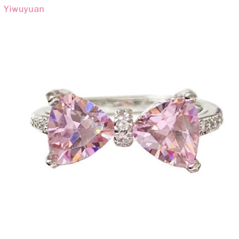 < Yiwuyuan > Nhẫn Hình Nơ Đính Kim Cương Màu Hồng Có Thể Điều Chỉnh Phong Cách Ngọt Ngào Làm Quà Tặng Sinh Nhật Cho Nữ