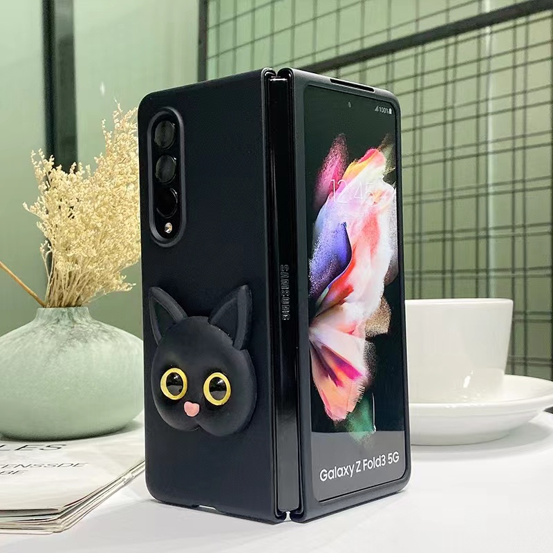 Thời Trang Ốp Điện Thoại Cứng Mặt Nhám In Hình Mèo Hoạt Hình Dễ Thương Cho samsung galaxy z fold 5 4 3 fold5 fold4 5g