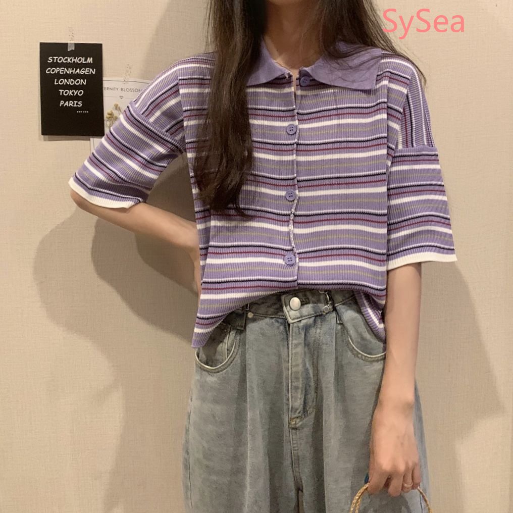 Áo Sơ Mi Kẻ Sọc Phong Cách Retro Hàn Quốc Cho Nữ