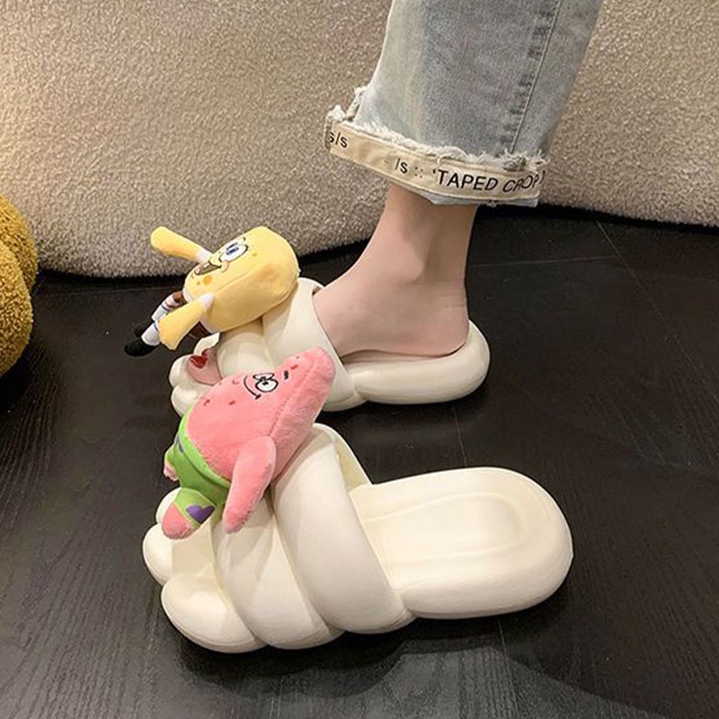 BAILUDAREN.Dép đi trong nhà  đáy mềm phẳng thiết kế Spongebob Squarepants dễ thương