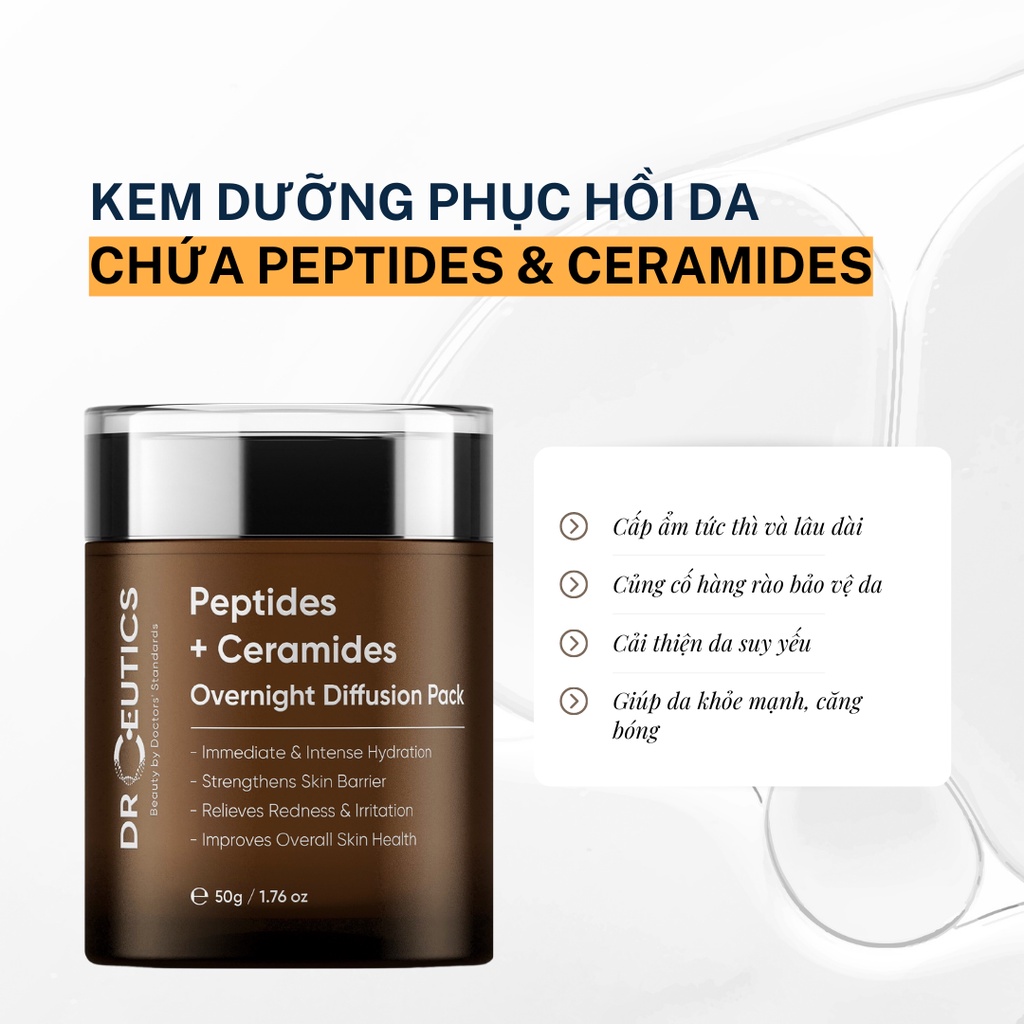 Kem dưỡng ẩm DRCEUTICS PEPTIDES + CERAMIDES OVERNIGHT giảm kích ứng, bong tróc da, cấp ẩm tức thì 50ml