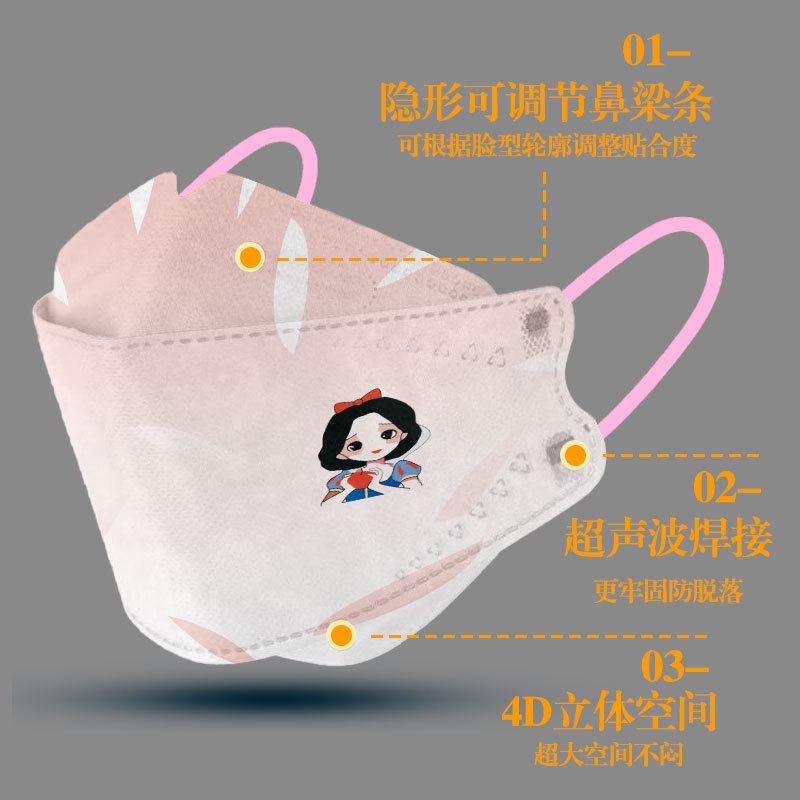 Khẩu Trang Bạch Tuyết Ba Chiều kf94 Hoạt Hình Miệng Cá Thoáng Khí Bảo Vệ Cá Nhân Dùng Một Lần Cho Trẻ Em