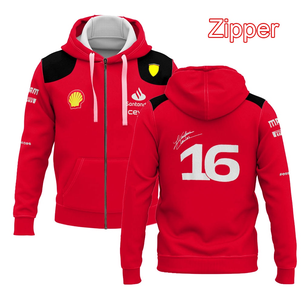 Áo Khoác Hoodie Có Khóa Kéo In Logo Nhóm Nhạc Charles Leclerc 16 F1 Scuderia Ferrari 2023