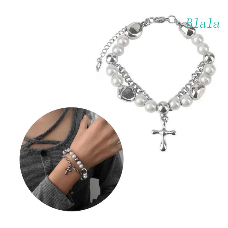 Vòng Tay Chuỗi Hạt Co Giãn Mặt Thánh Giá Phong Cách Punk