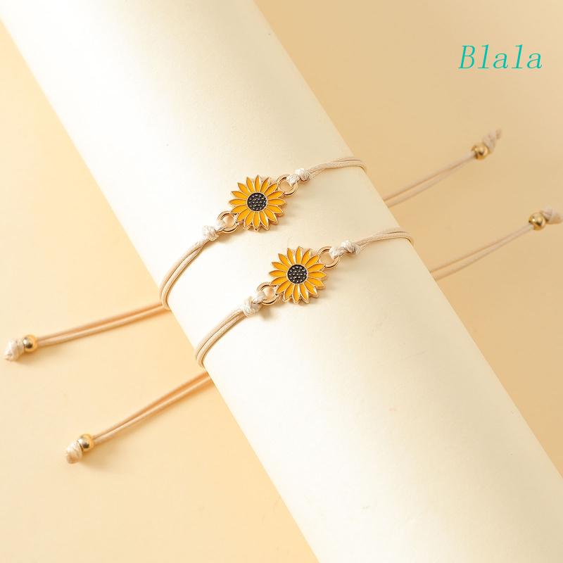 Bộ 2 Vòng Tay Dây Bện Mặt Hình Hoa Hướng Dương Phong Cách Âu Mỹ Cho Cặp Đôi