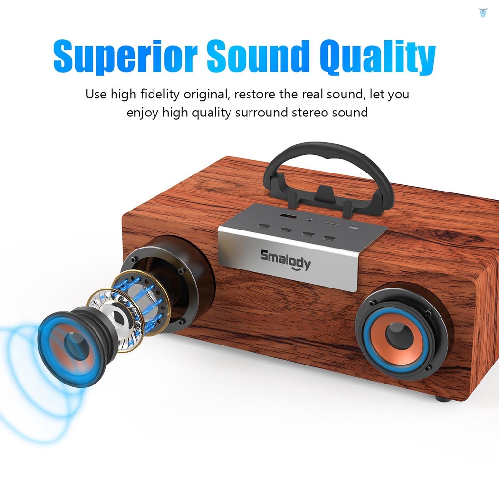 Loa Bluetooth 5.0 Không Dây Âm Thanh Siêu Trầm Và Chống Bụi Bằng Gỗ SMALODY SL-60