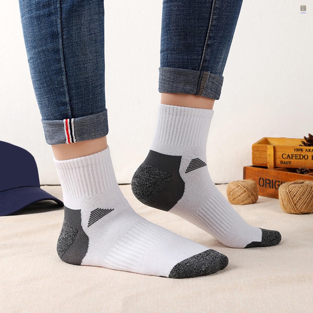 Set 5 Đôi Tất Thể Thao Dài Đến Đầu Gối Vải Cotton Thoáng Khí Chống Ẩm Cho Nam