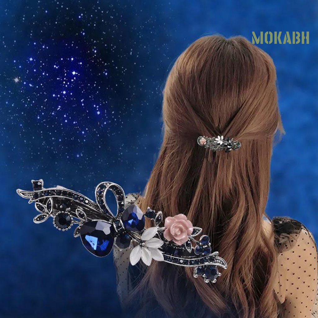 Kẹp Tóc Bằng Hợp Kim Chống Trượt Họa Tiết Hoa Lá Phong Cách Vintage Đa Năng