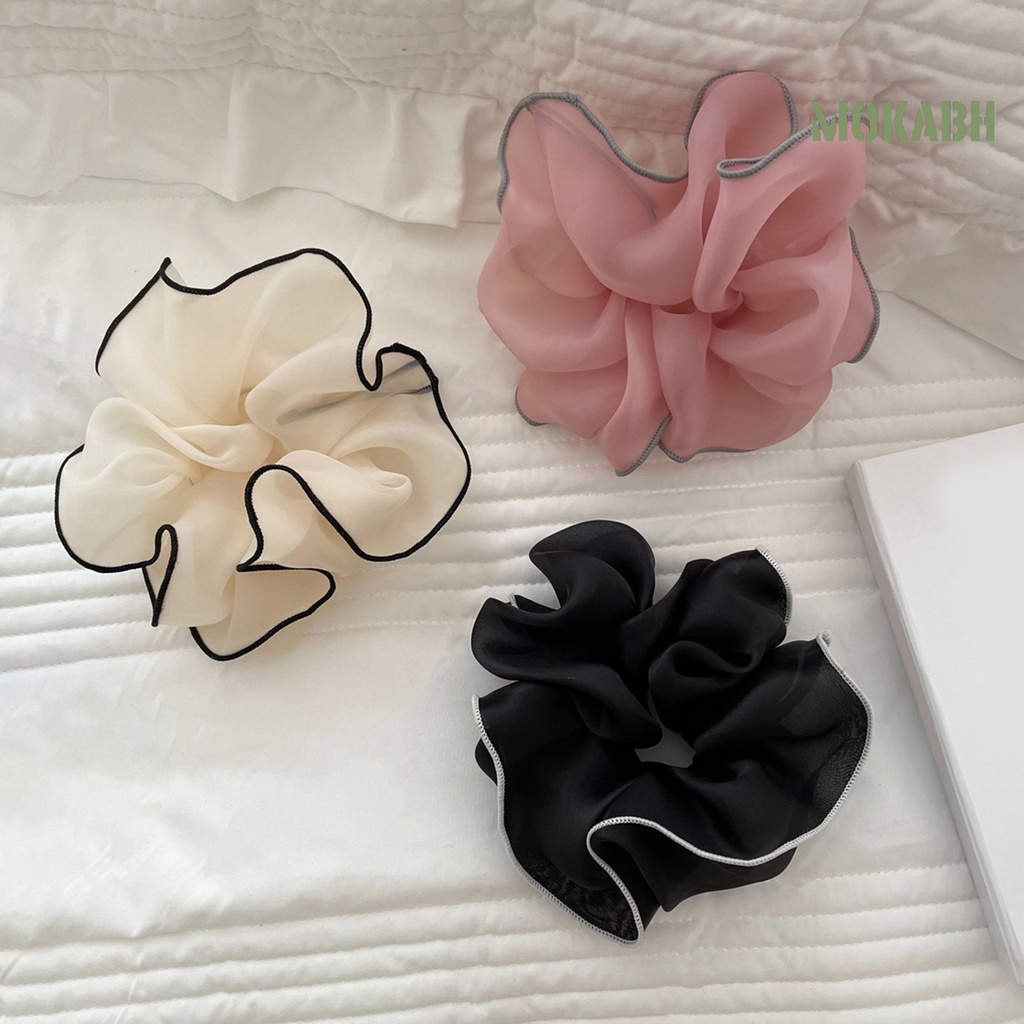 Dây Cột Tóc Co Giãn Phối Lưới Màu Sắc Tương Phản Xinh Xắn Cho Nữ