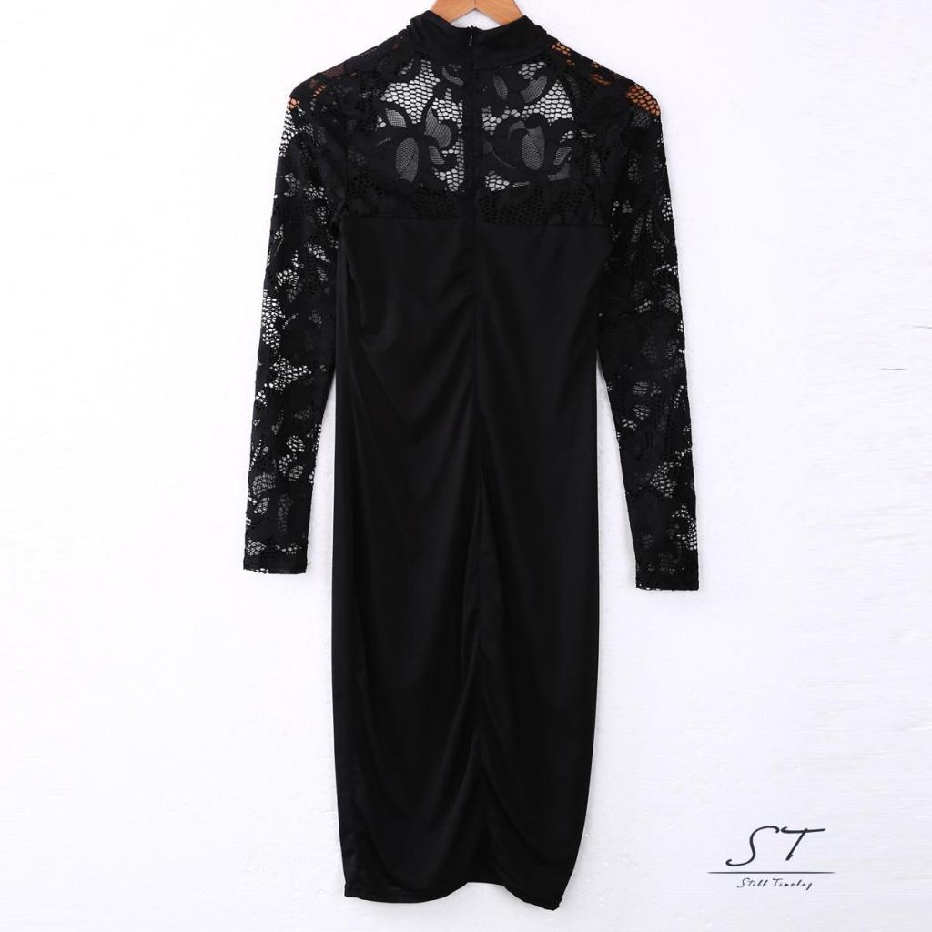 Đầm CY03-Đầm Ôm Ngực Tay Dài Cổ Lọ Phối Ren Rỗng Có Khóa Kéo Sau Lưng Trang Trọng Dành Cho Nữ Dự Tiệc Đêm Câu Lạc Bộ Đêm