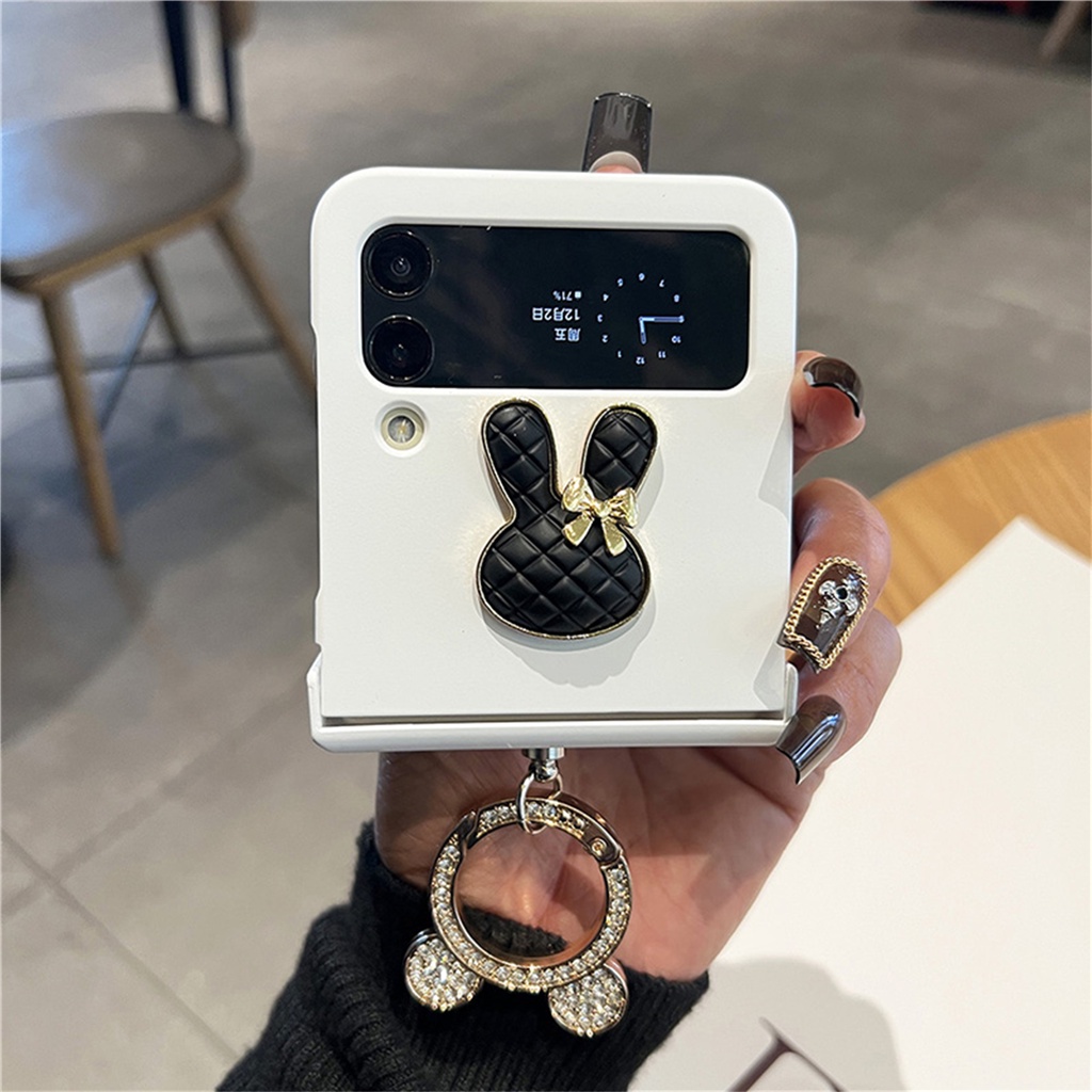 Ốp Điện Thoại Hình Thỏ / Gấu 3D Màu Đen Đính Kim Tuyến Lấp Lánh Cho Samsung Galaxy Z Flip 3 4 5G Z Flip3 Flip4 Zflip3